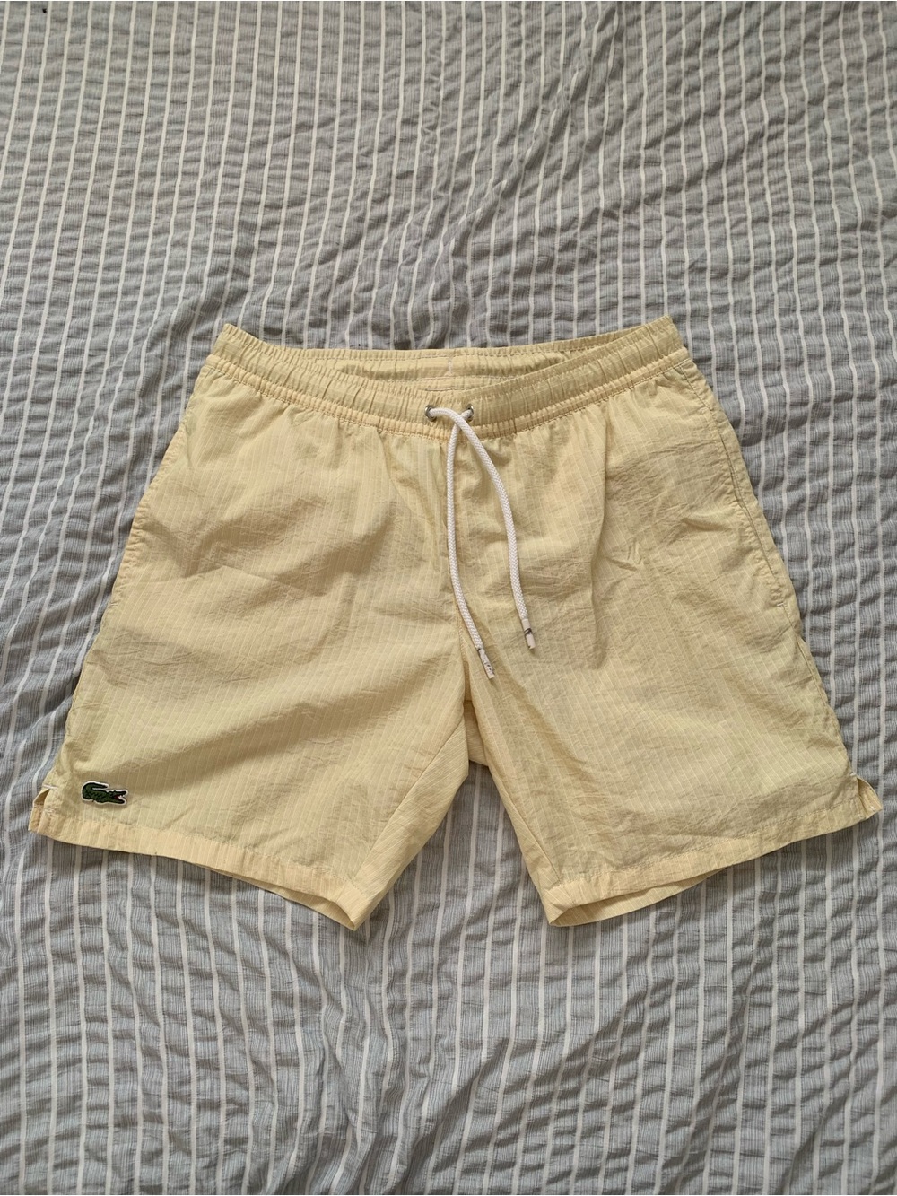 Lacoste Pale Yellow Seersucker Swim Shorts Men’s Small S